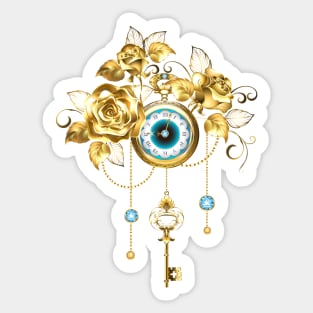 Steampunk Clock with Gold Roses Sticker